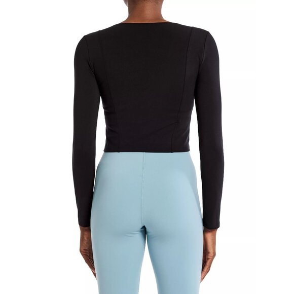 Le Ore Veneto Deep V Neck Long Sleeve Top in Black XSmall New Womens Crop - Picture 10 of 12